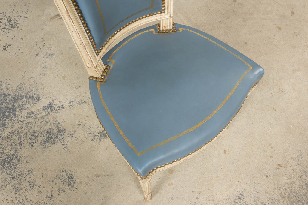 Antique French Louis XVI Style Painted Dining Chairs in French Blue - Set of 4