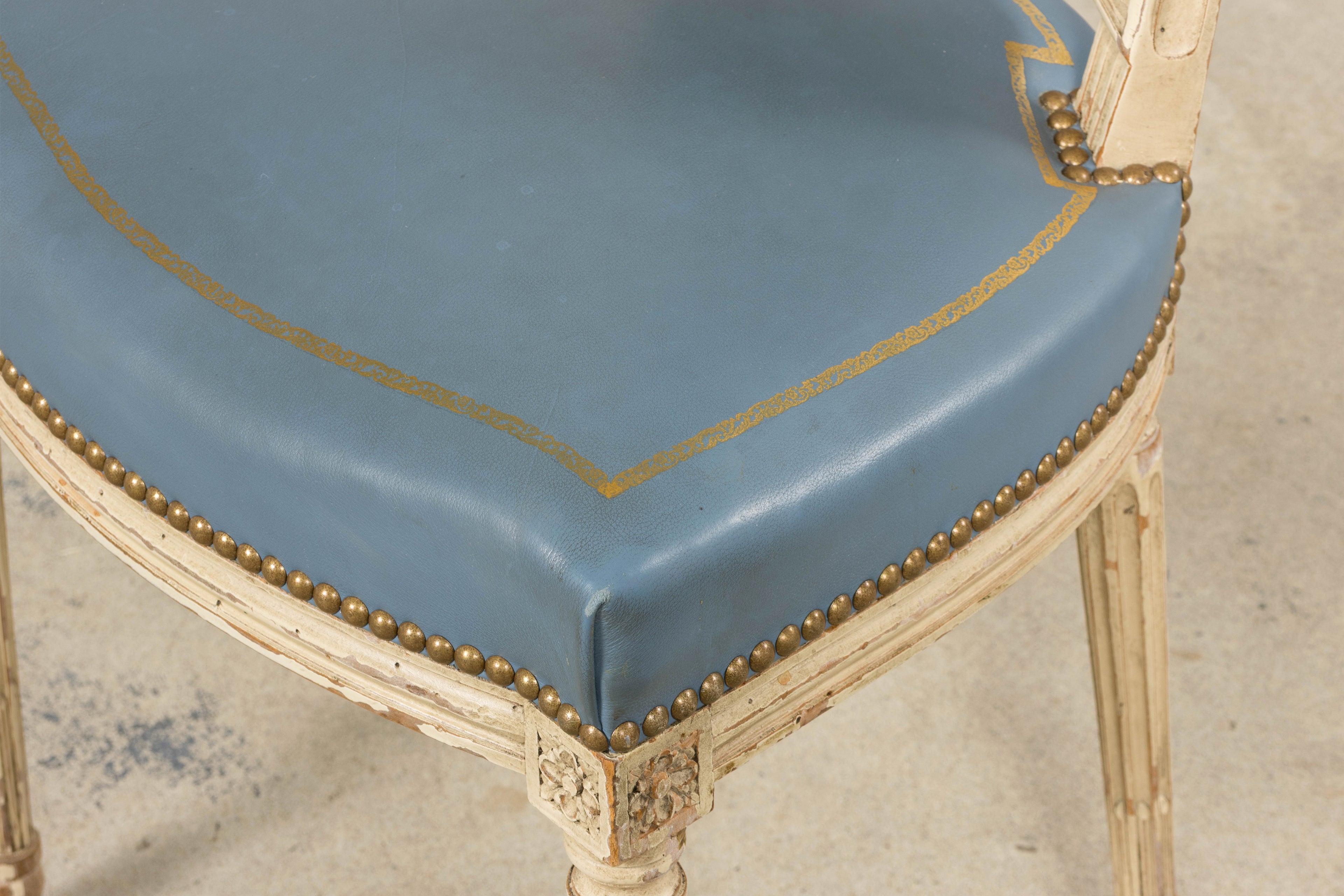 Antique French Louis XVI Style Painted Dining Chairs in French Blue - Set of 4