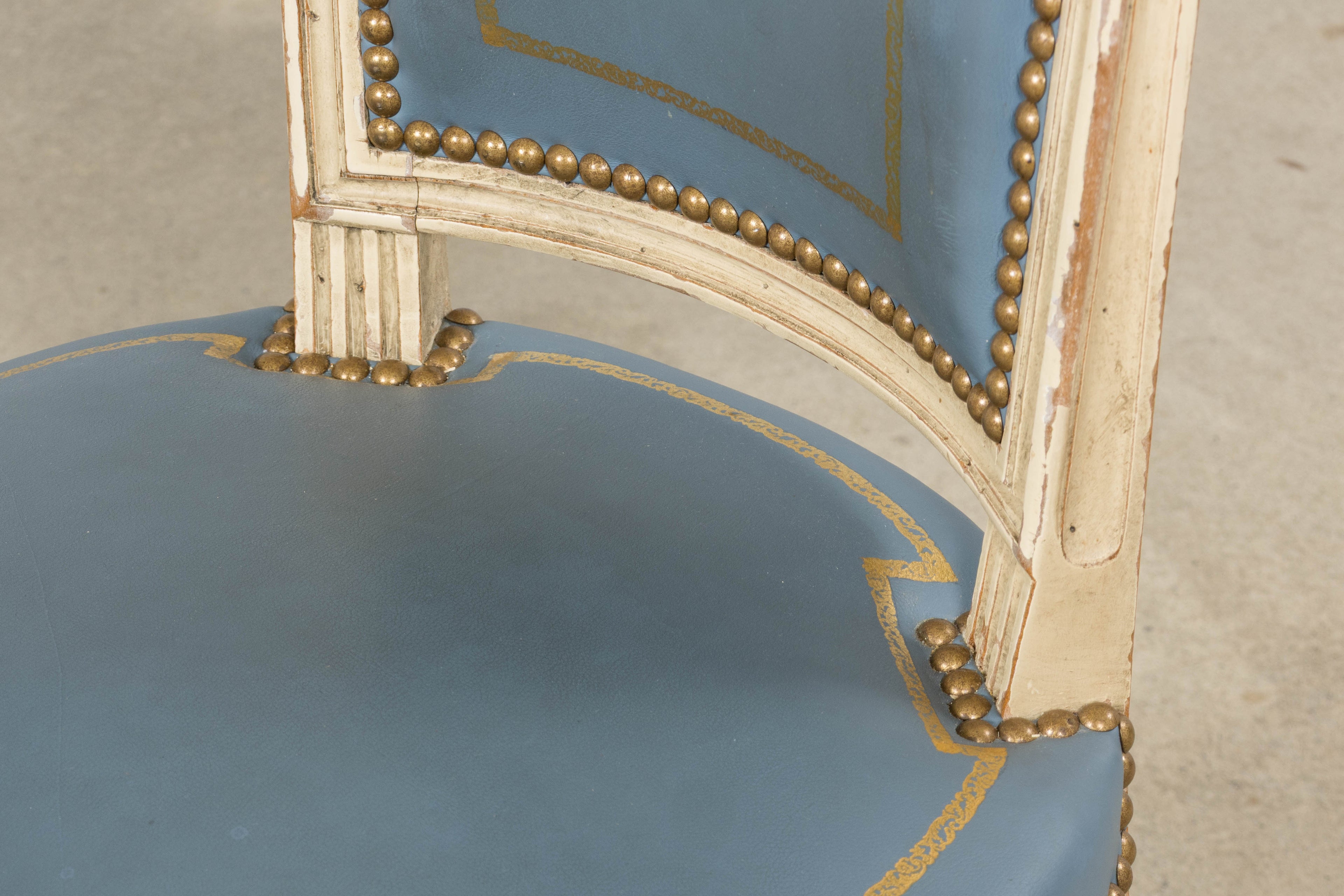 Antique French Louis XVI Style Painted Dining Chairs in French Blue - Set of 4