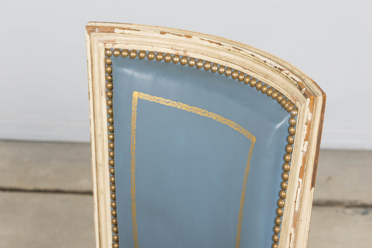 Antique French Louis XVI Style Painted Dining Chairs in French Blue - Set of 4