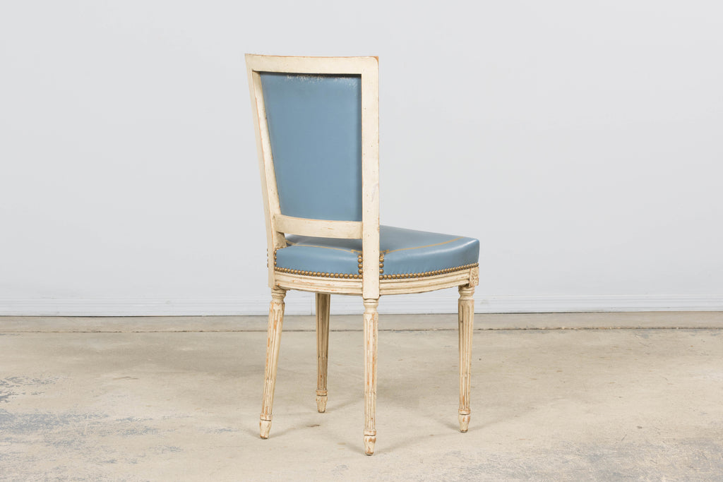 Antique French Louis XVI Style Painted Dining Chairs in French Blue - Set of 4