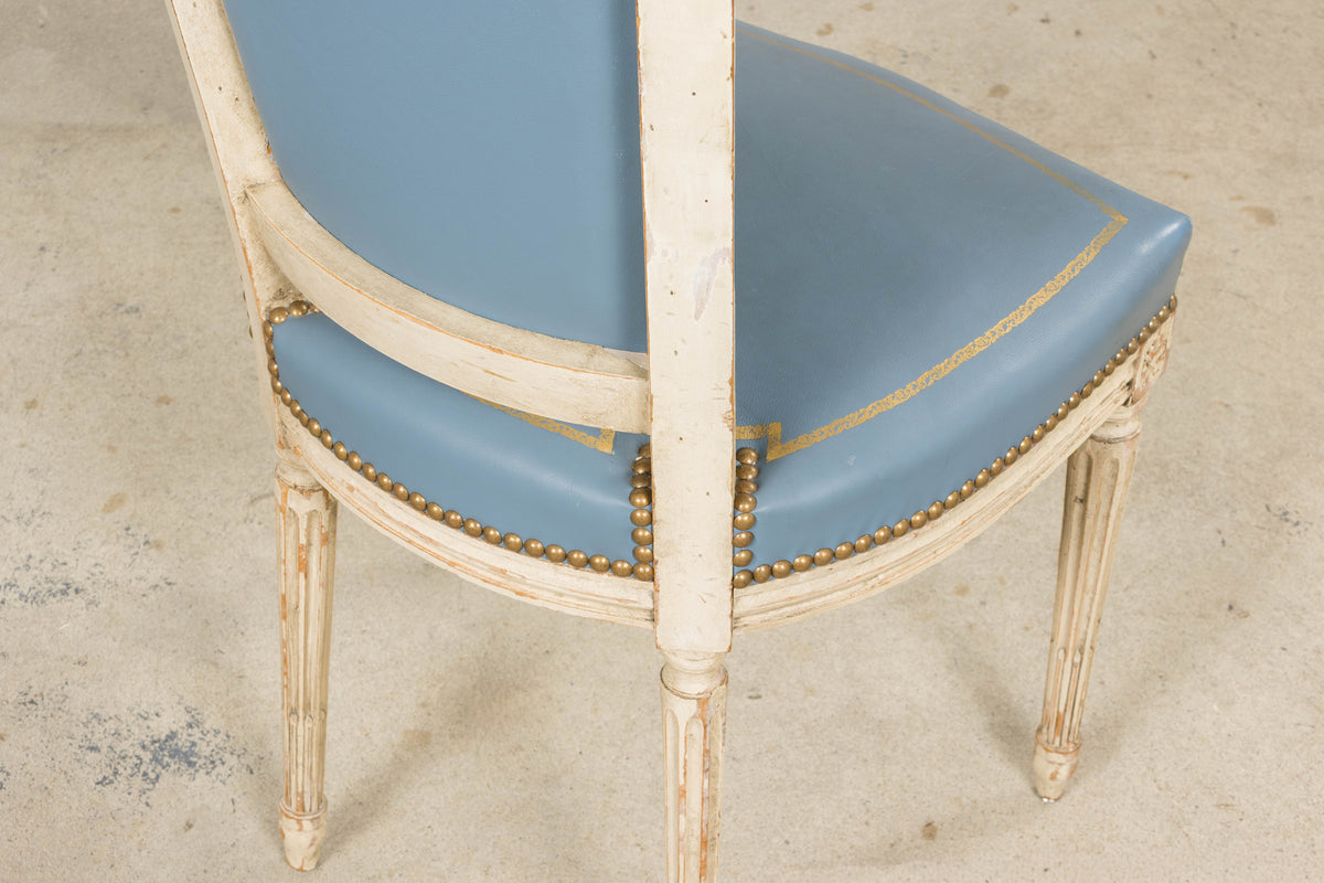 Antique French Louis XVI Style Painted Dining Chairs in French Blue - Set of 4