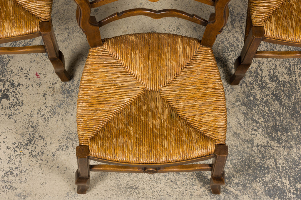 19th Century French Provincial Ladder Back Maple Dining Chairs W/ Rust Seats - Set of 8
