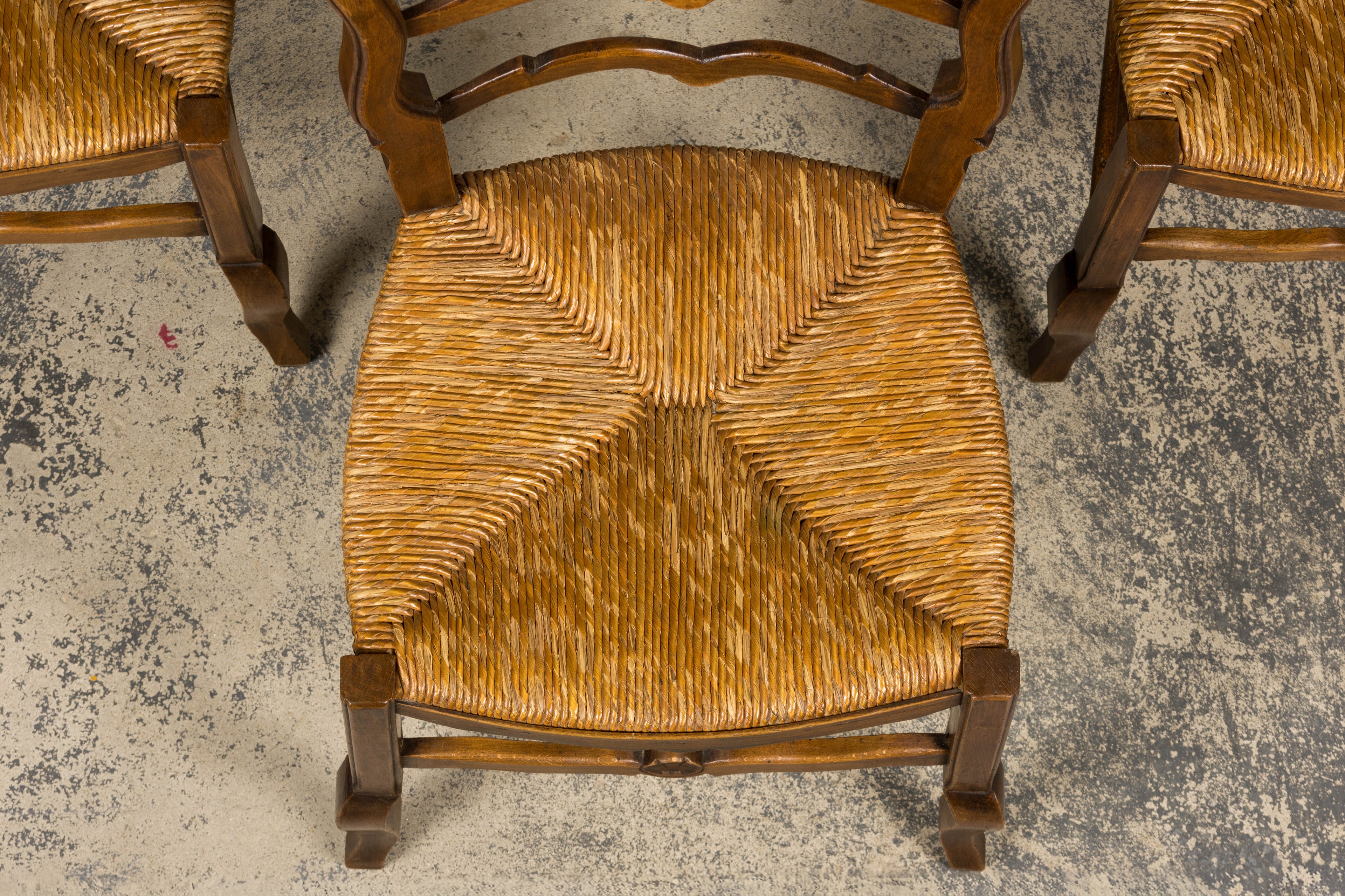 19th Century French Provincial Ladder Back Maple Dining Chairs W/ Rust Seats - Set of 8