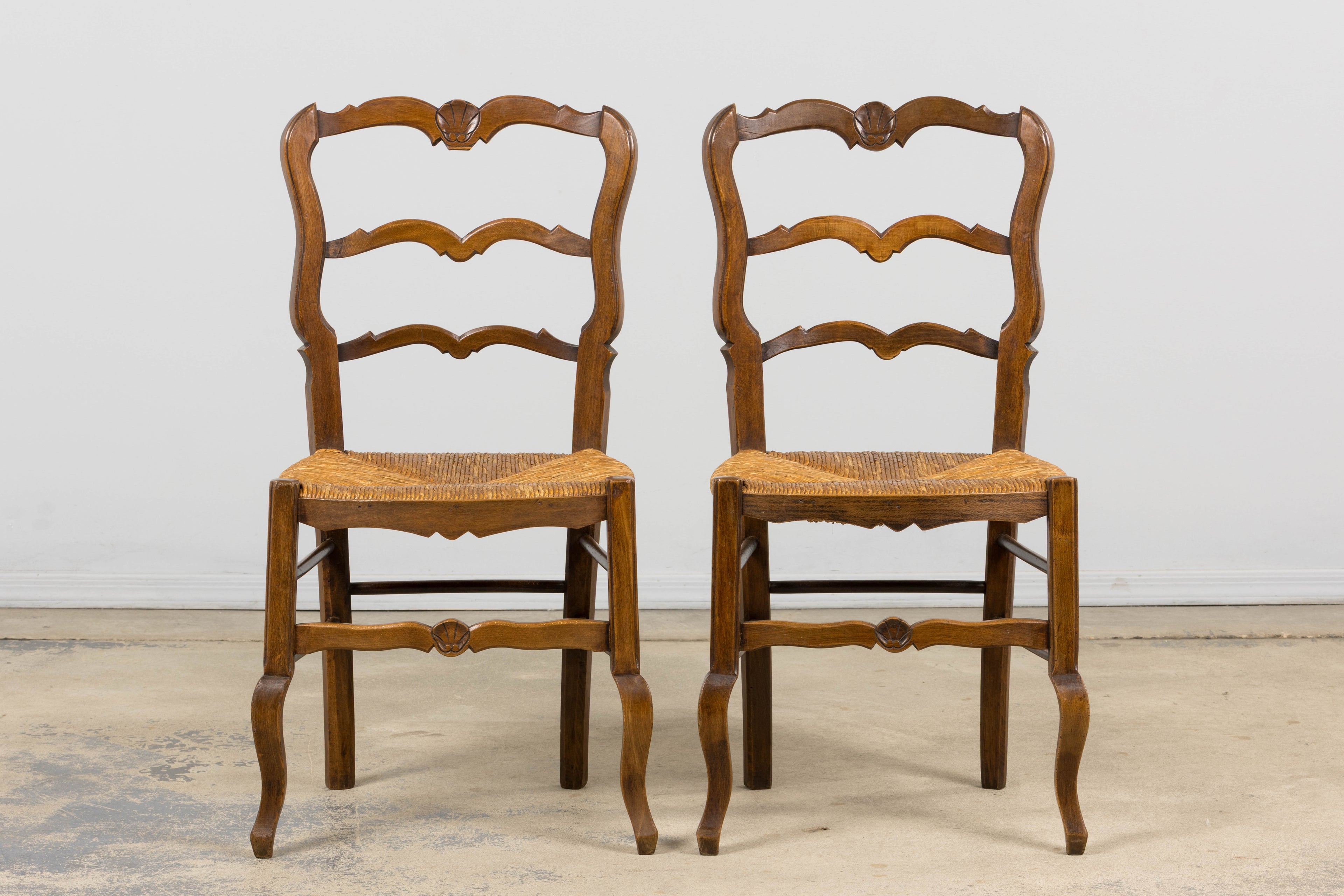 ON HOLD 19th Century French Provincial Ladder Back Maple Dining Chairs W/ Rust Seats - Set of 8