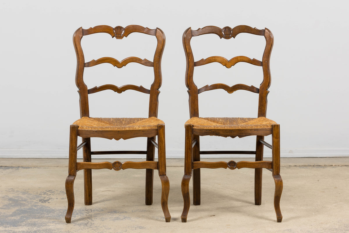 19th Century French Provincial Ladder Back Maple Dining Chairs W/ Rust Seats - Set of 8