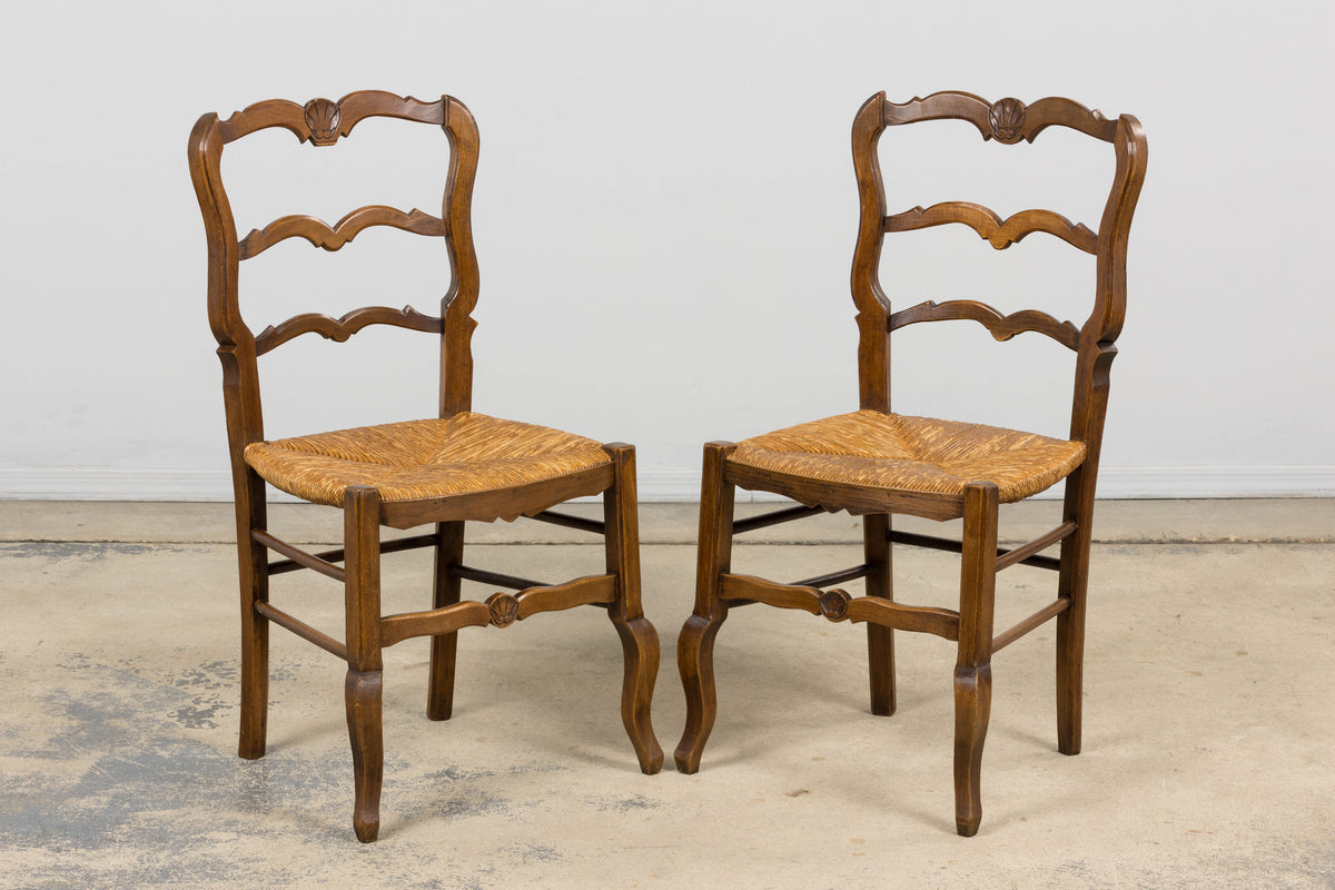 19th Century French Provincial Ladder Back Maple Dining Chairs W/ Rust Seats - Set of 8