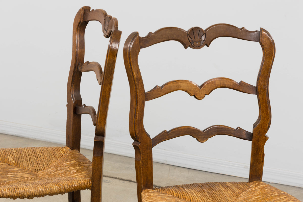 19th Century French Provincial Ladder Back Maple Dining Chairs W/ Rust Seats - Set of 8