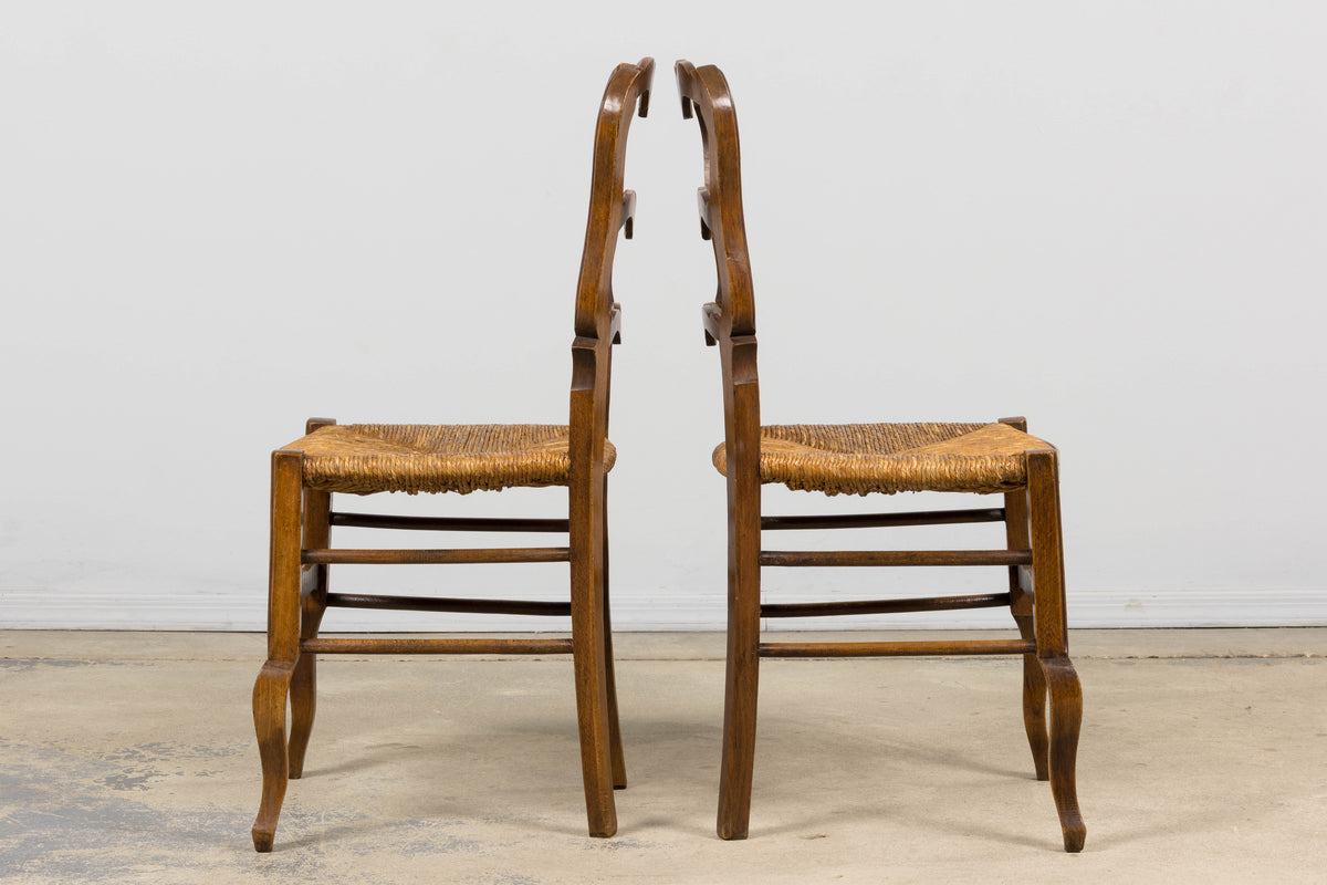 19th Century French Provincial Ladder Back Maple Dining Chairs W/ Rust Seats - Set of 8