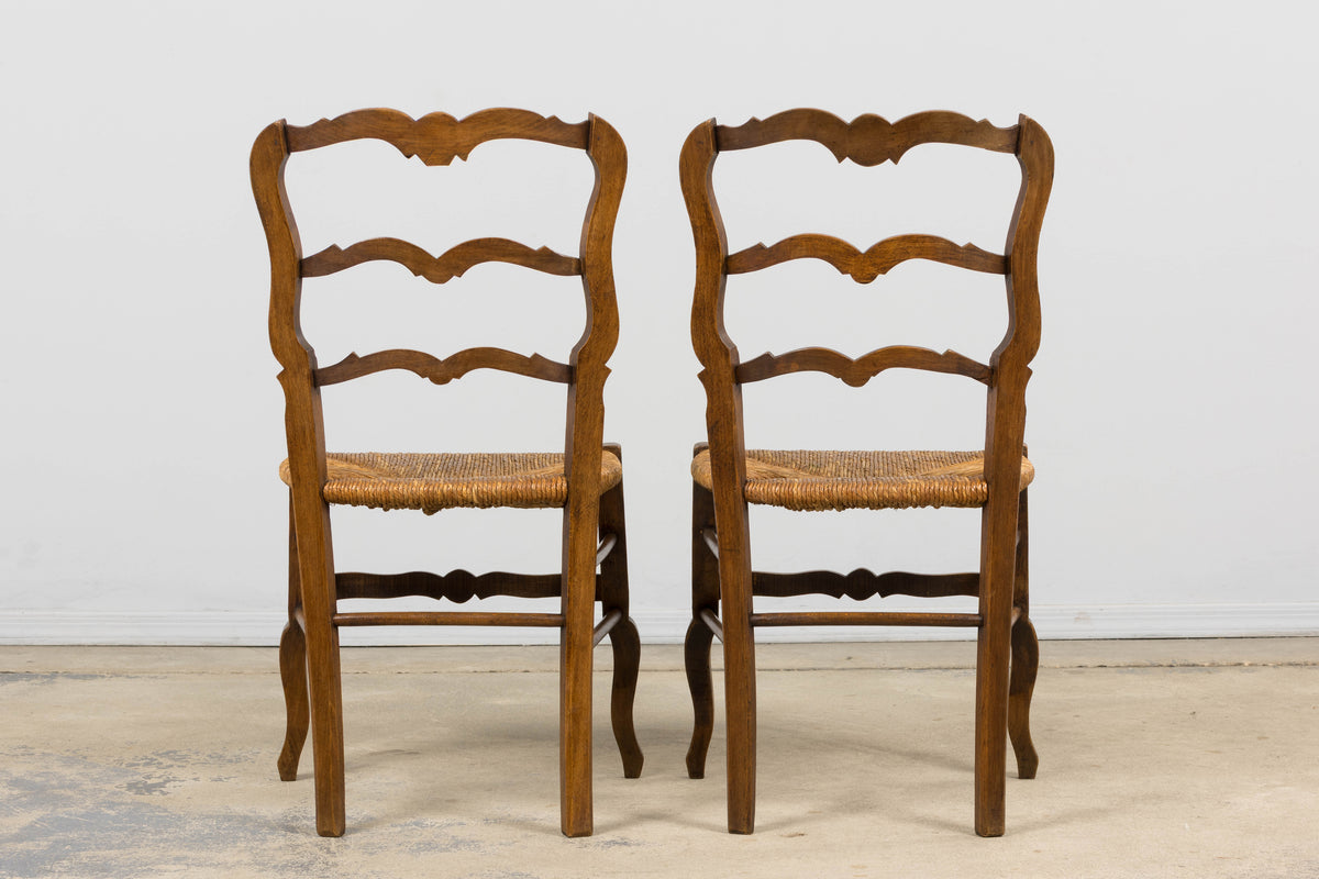 19th Century French Provincial Ladder Back Maple Dining Chairs W/ Rust Seats - Set of 8