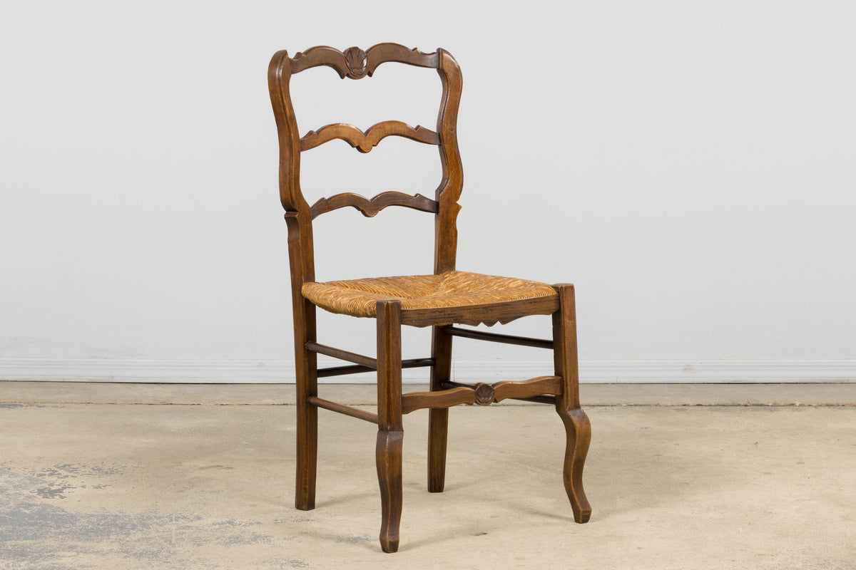 19th Century French Provincial Ladder Back Maple Dining Chairs W/ Rust Seats - Set of 8