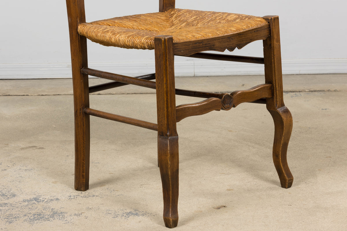 19th Century French Provincial Ladder Back Maple Dining Chairs W/ Rust Seats - Set of 8