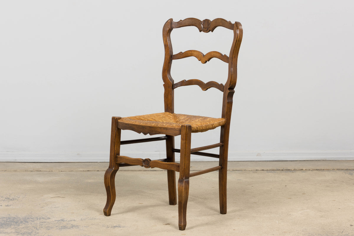 19th Century French Provincial Ladder Back Maple Dining Chairs W/ Rust Seats - Set of 8
