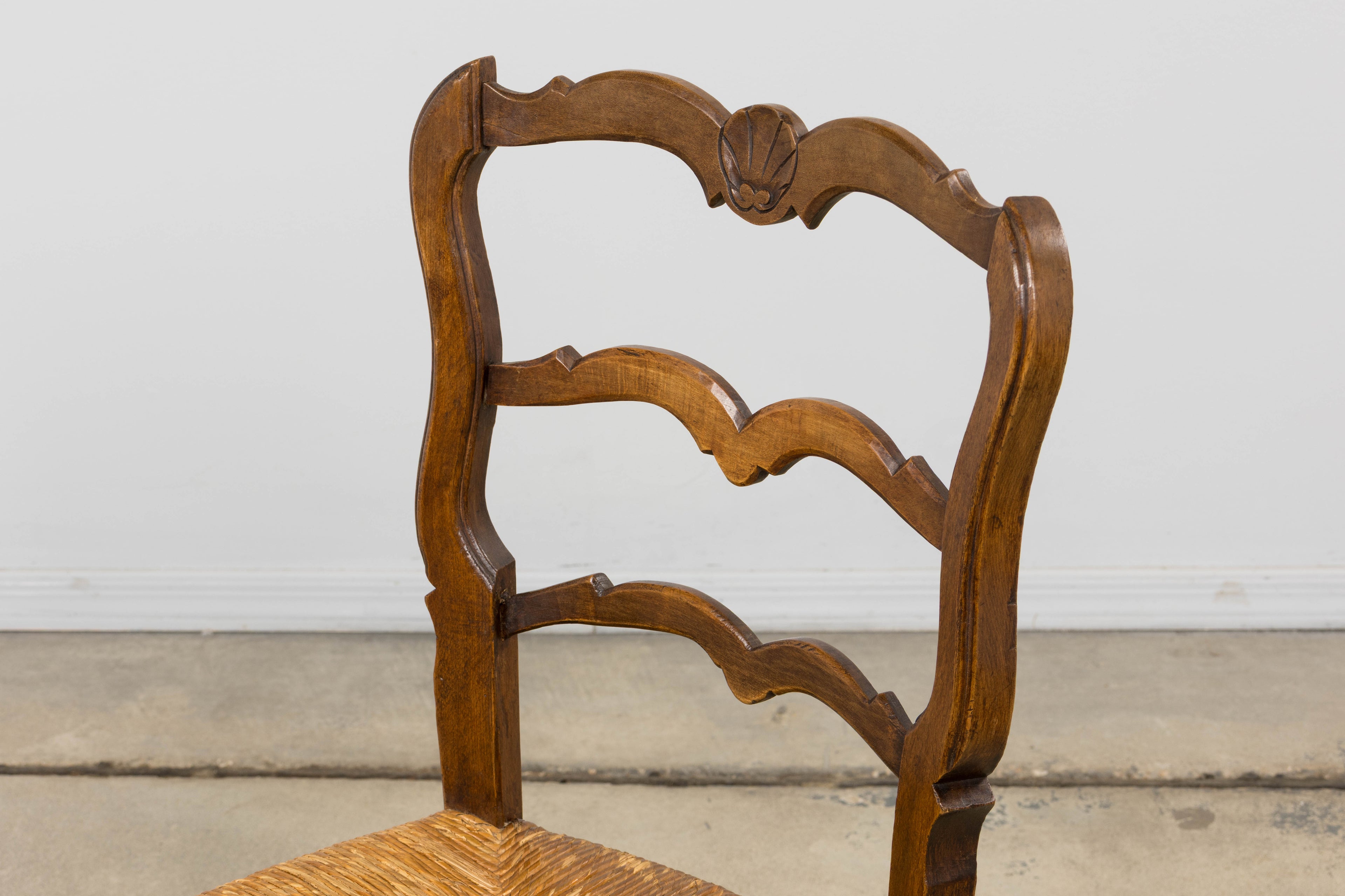 19th Century French Provincial Ladder Back Maple Dining Chairs W/ Rust Seats - Set of 8