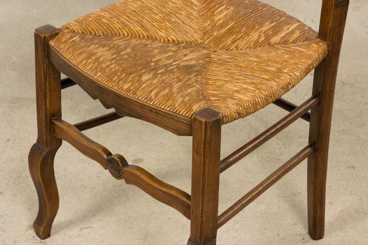 19th Century French Provincial Ladder Back Maple Dining Chairs W/ Rust Seats - Set of 8