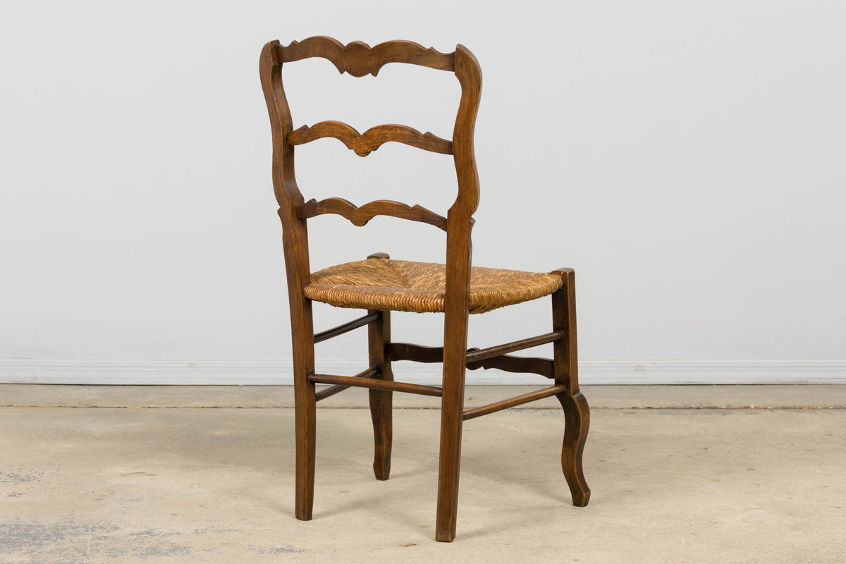 19th Century French Provincial Ladder Back Maple Dining Chairs W/ Rust Seats - Set of 8