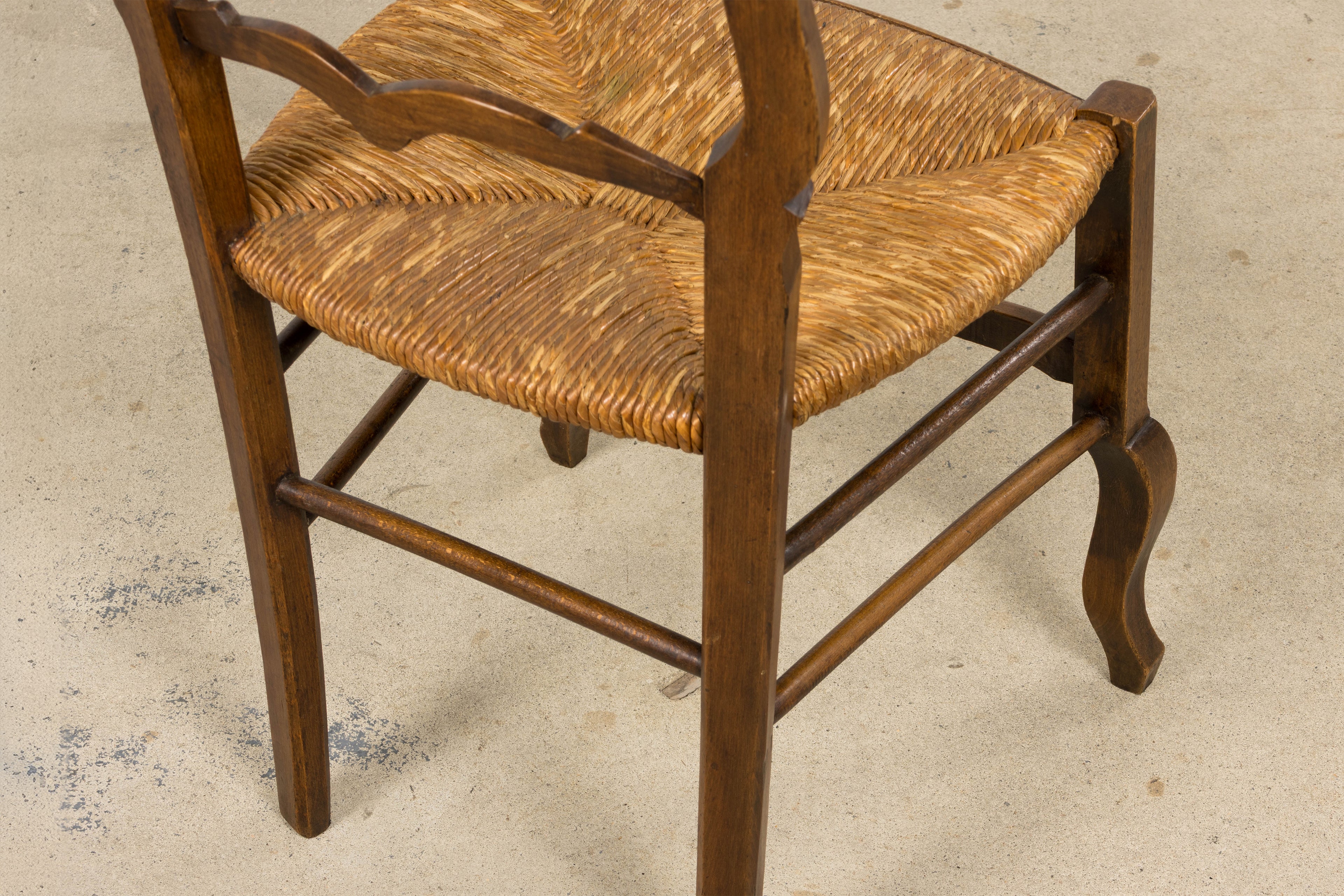 19th Century French Provincial Ladder Back Maple Dining Chairs W/ Rust Seats - Set of 8