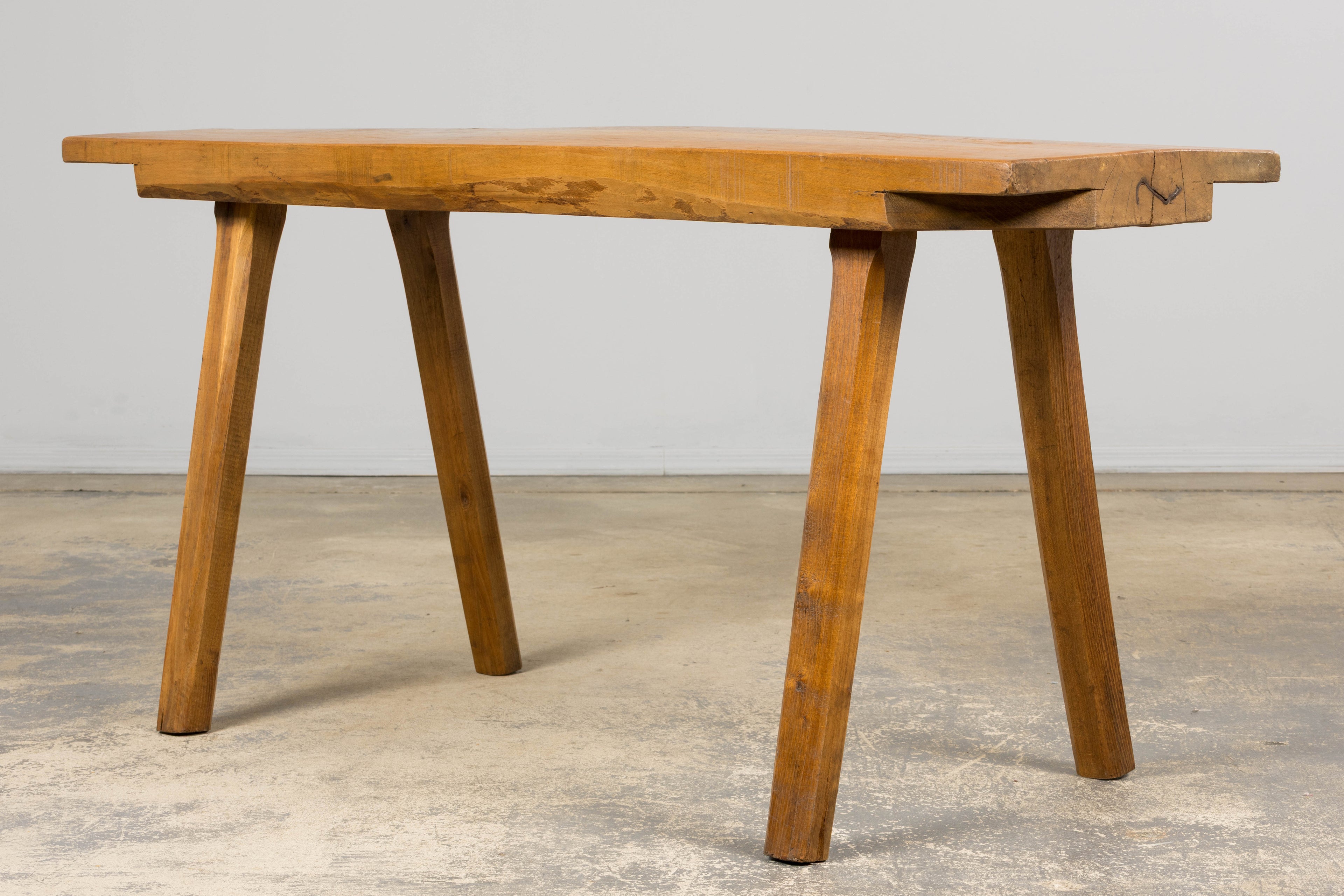 French Brutalist Butcher Block Fruitwood Kitchen Island Table