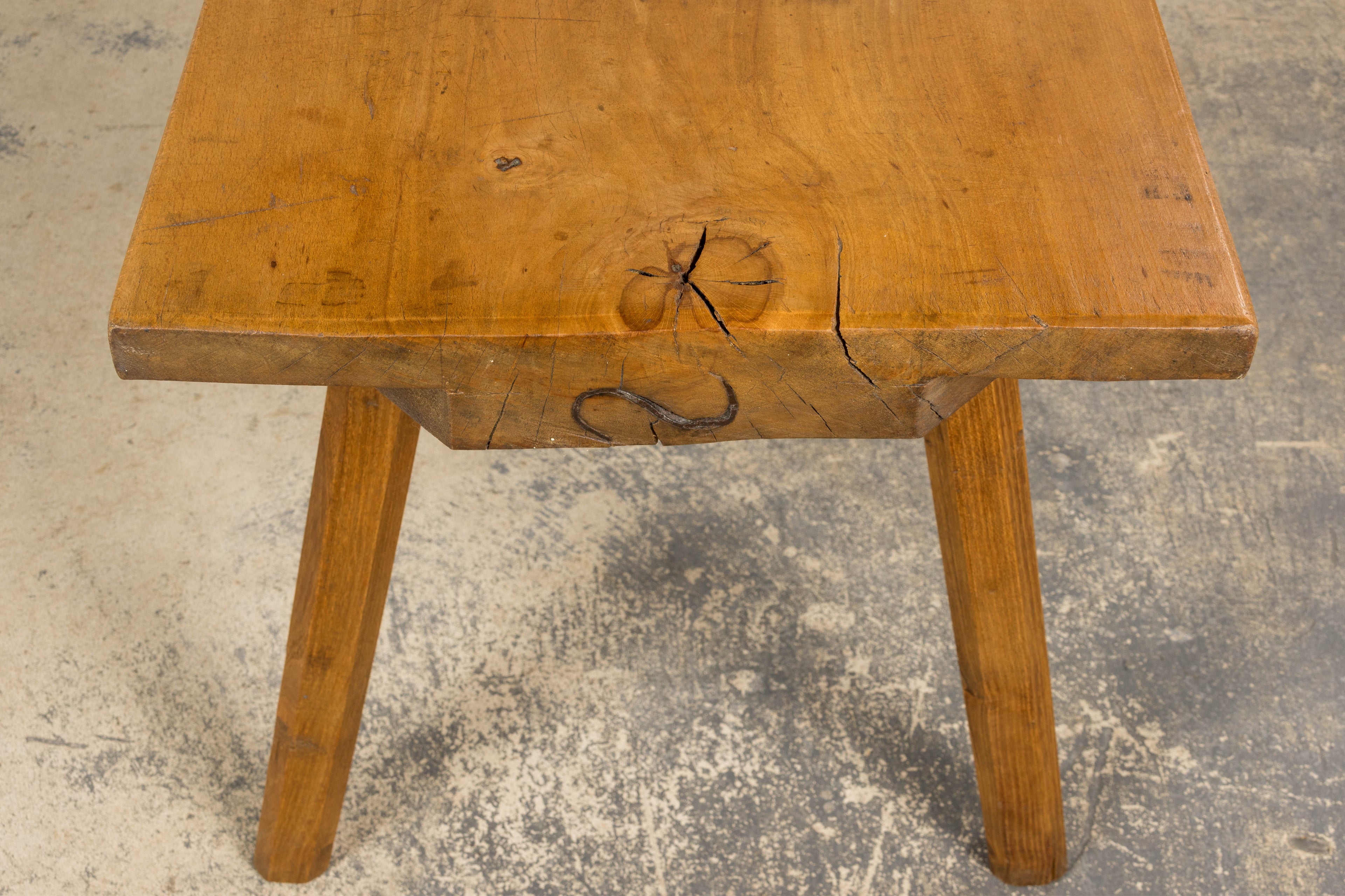 French Brutalist Butcher Block Fruitwood Kitchen Island Table