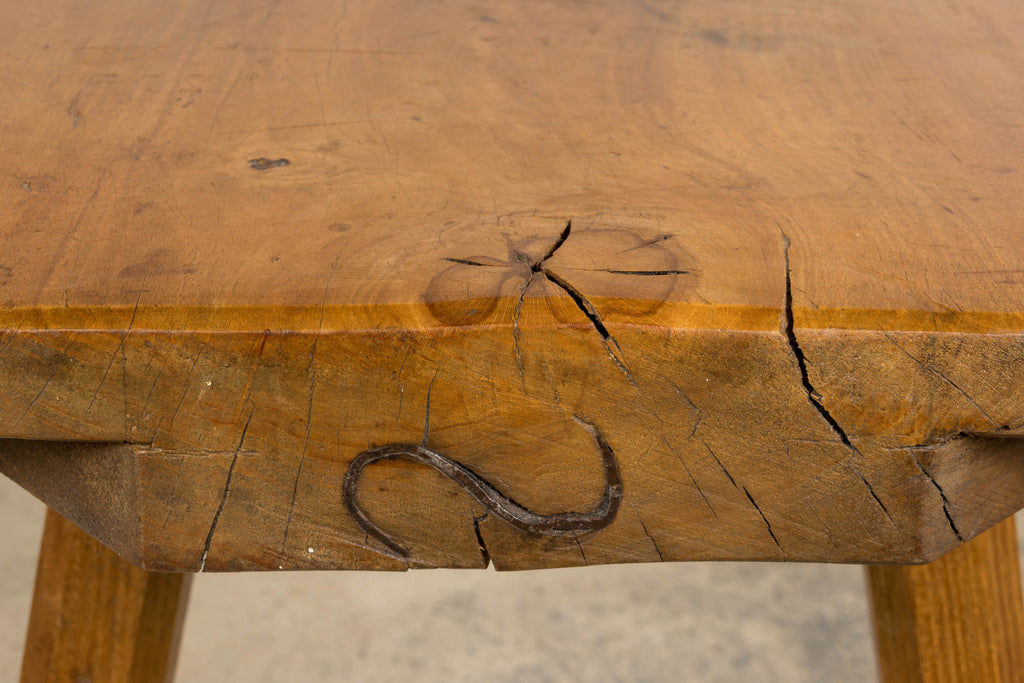 French Brutalist Butcher Block Fruitwood Kitchen Island Table