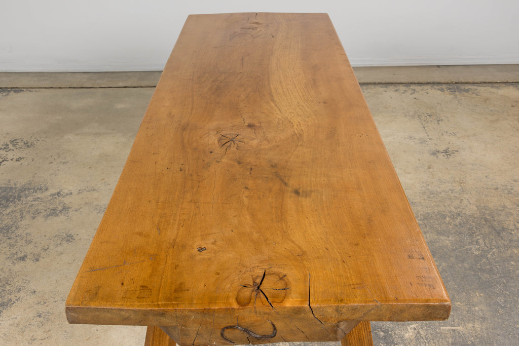 French Brutalist Butcher Block Fruitwood Kitchen Island Table