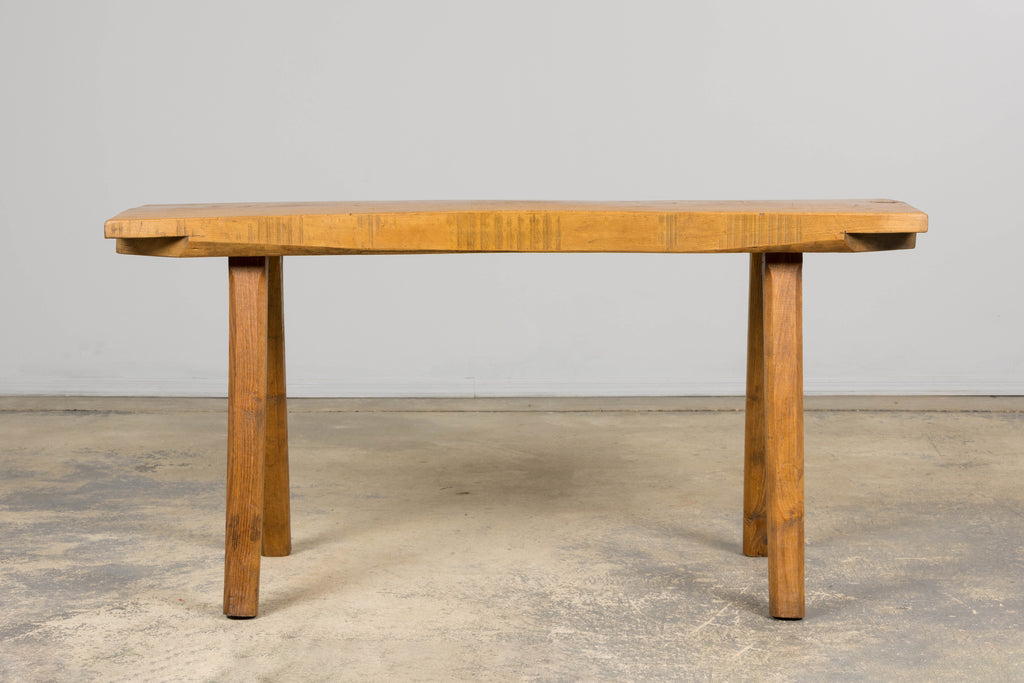 French Brutalist Butcher Block Fruitwood Kitchen Island Table