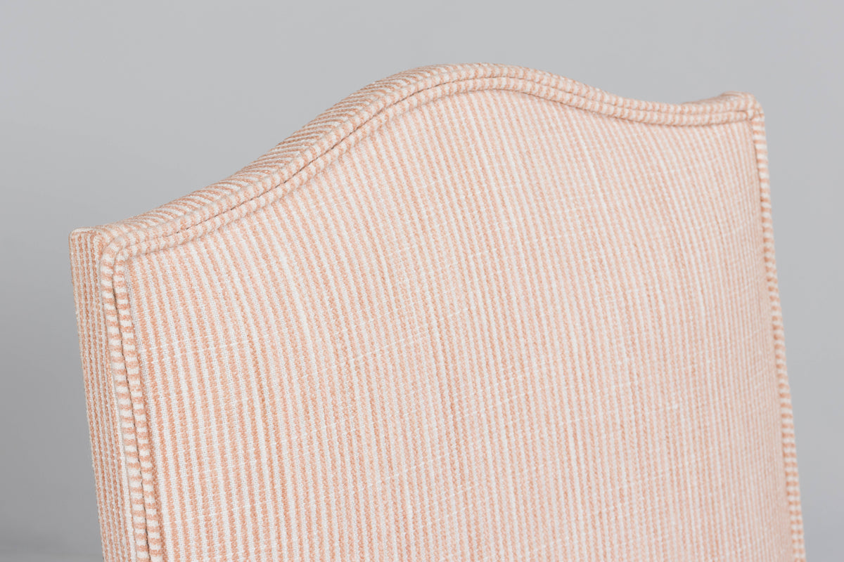 Antique French Louis XIII Style Os De Mouton Oak Dining Chairs in Blush Pink Stripe- Set of 6