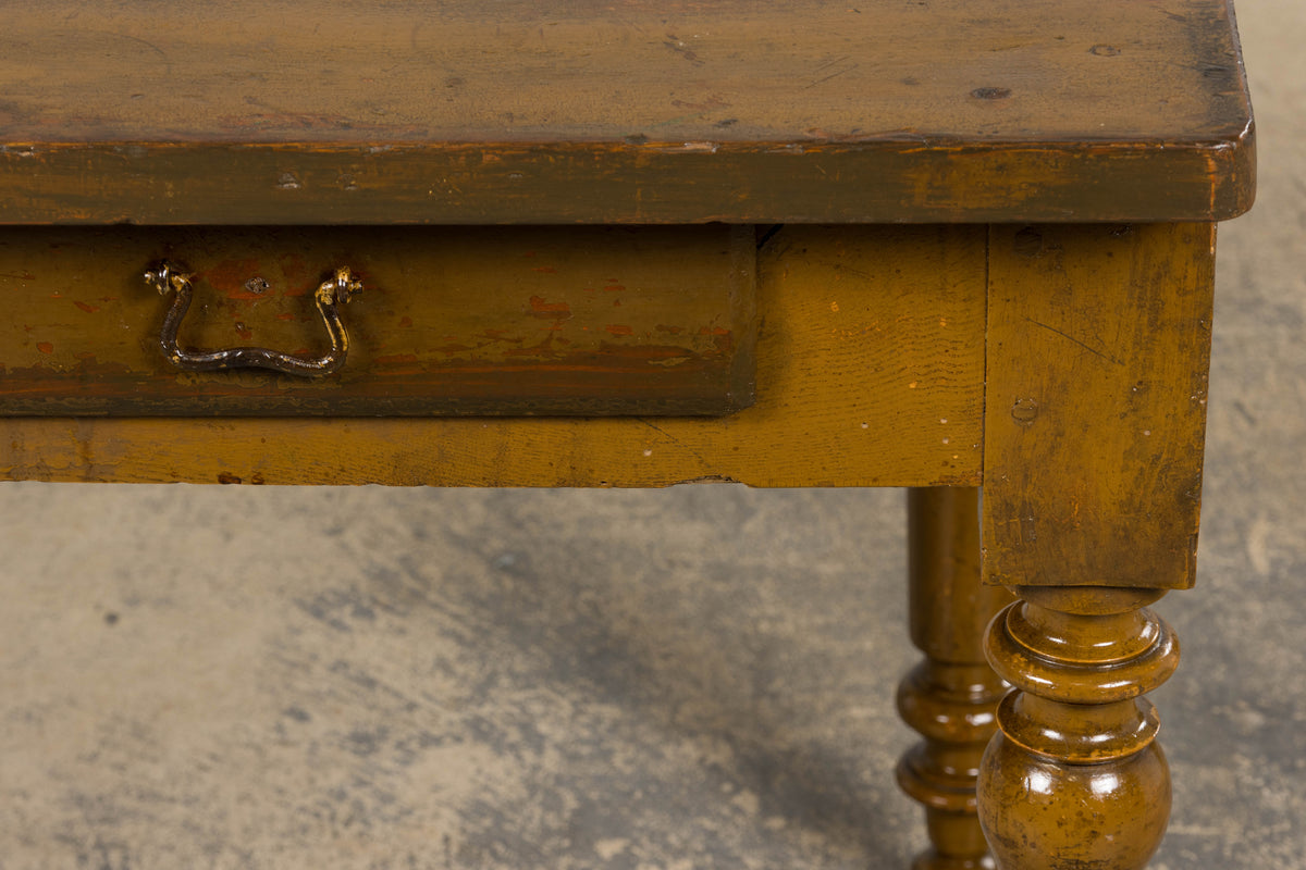 19th Century Country French Provincial Painted Pine Farmhouse Table