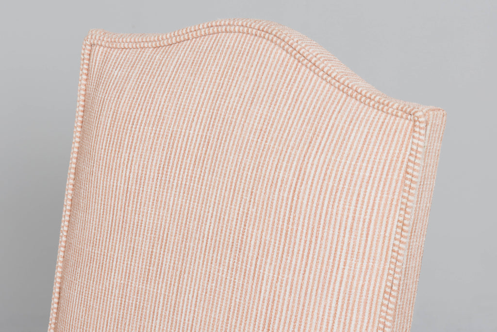 Antique French Louis XIII Style Os De Mouton Oak Dining Chairs in Blush Pink Stripe- Set of 6