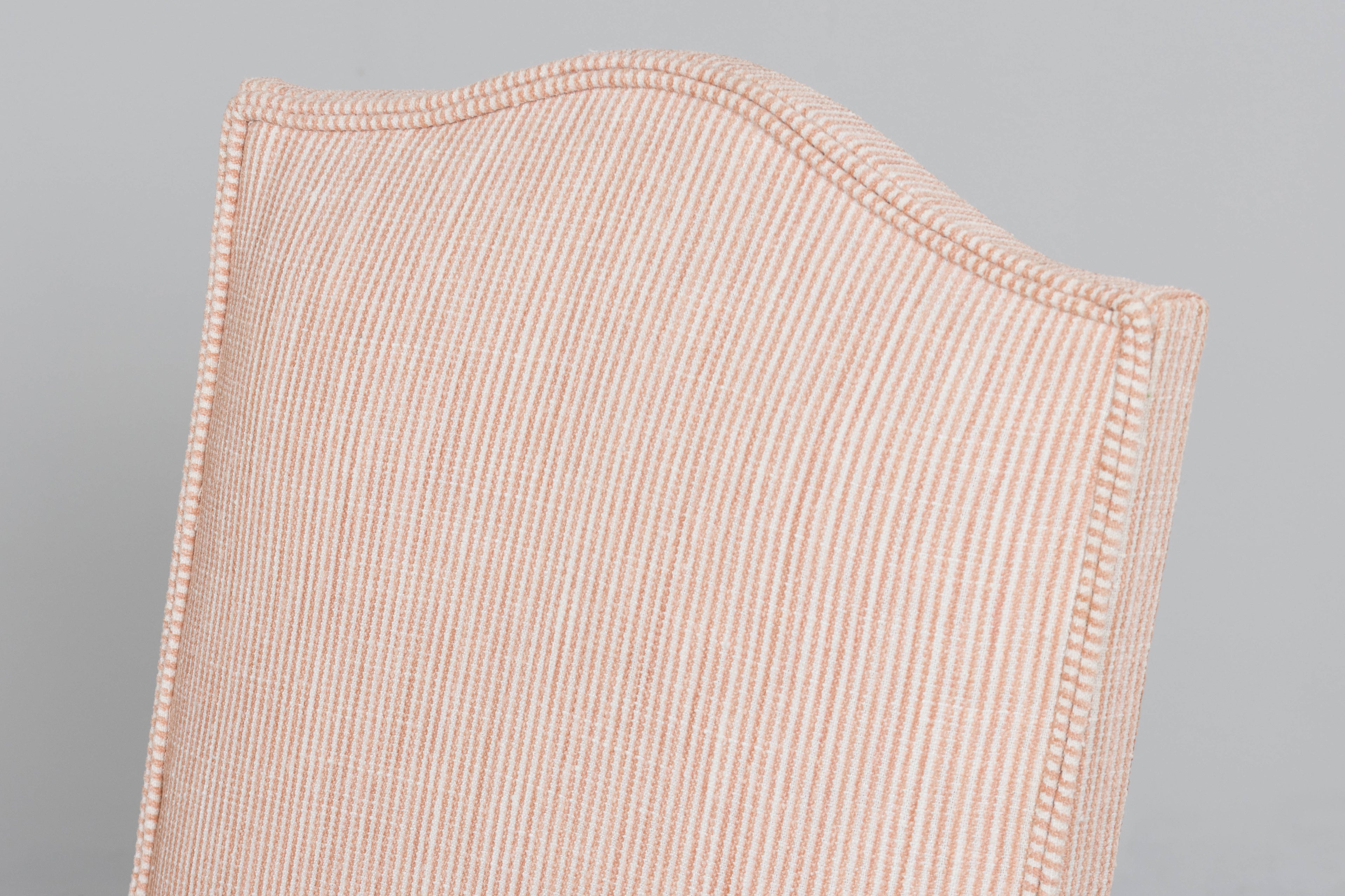 Antique French Louis XIII Style Os De Mouton Oak Dining Chairs in Blush Pink Stripe- Set of 6