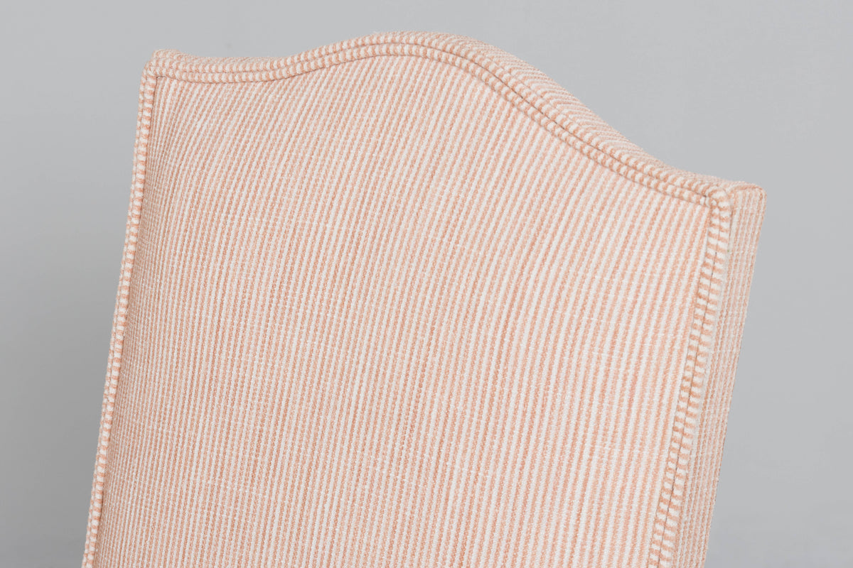 Antique French Louis XIII Style Os De Mouton Oak Dining Chairs in Blush Pink Stripe- Set of 6