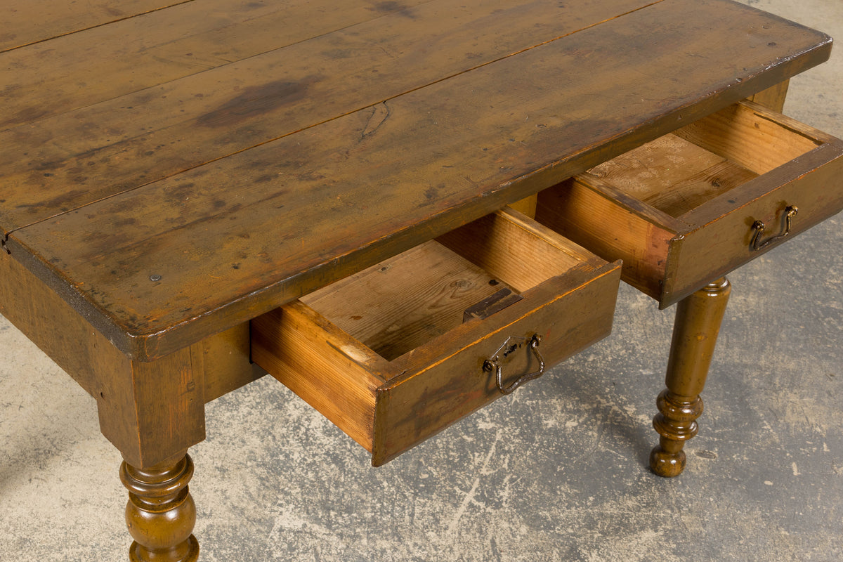 19th Century Country French Provincial Painted Pine Farmhouse Table
