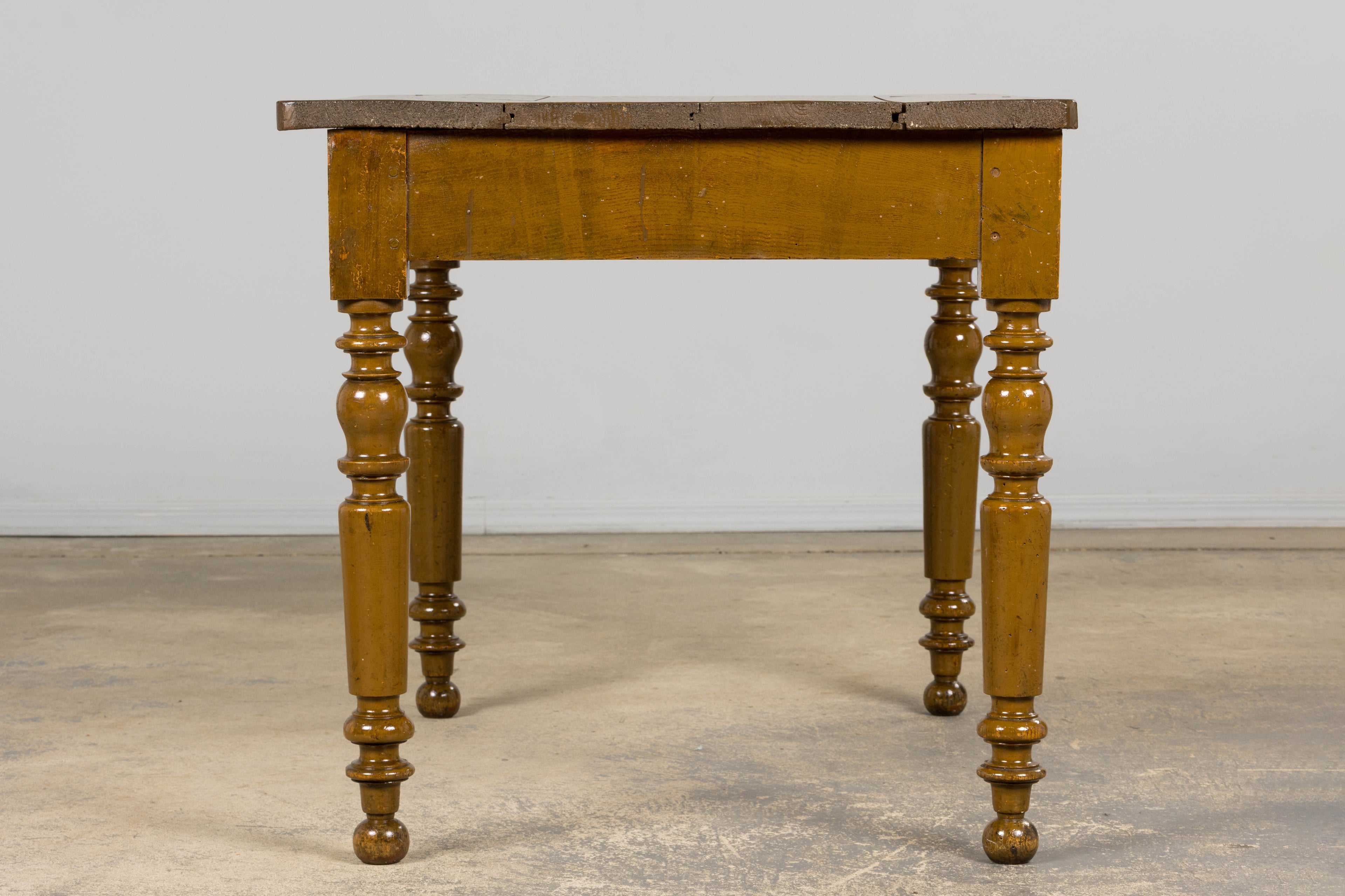 19th Century Country French Provincial Painted Pine Farmhouse Table