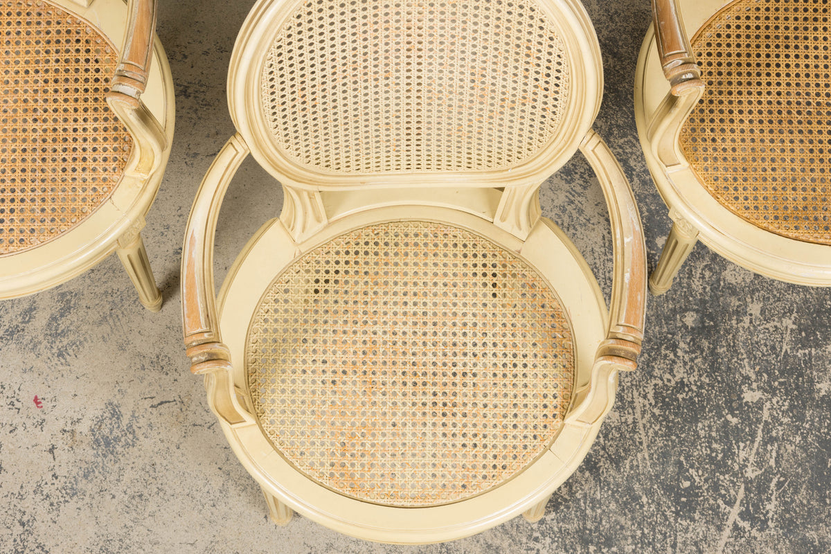 French Louis XVI Style Painted Cane Armchairs - Set of 6