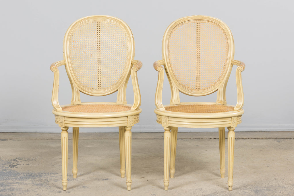 French Louis XVI Style Painted Cane Armchairs - Set of 6