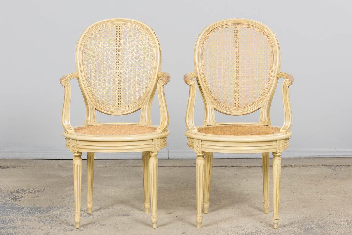 French Louis XVI Style Painted Cane Armchairs - Set of 6