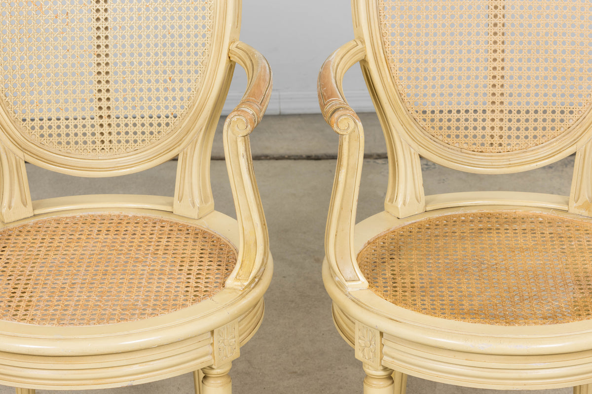 French Louis XVI Style Painted Cane Armchairs - Set of 6