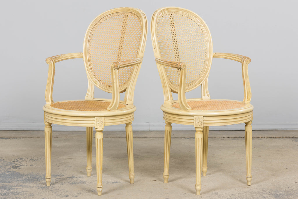 French Louis XVI Style Painted Cane Armchairs - Set of 6