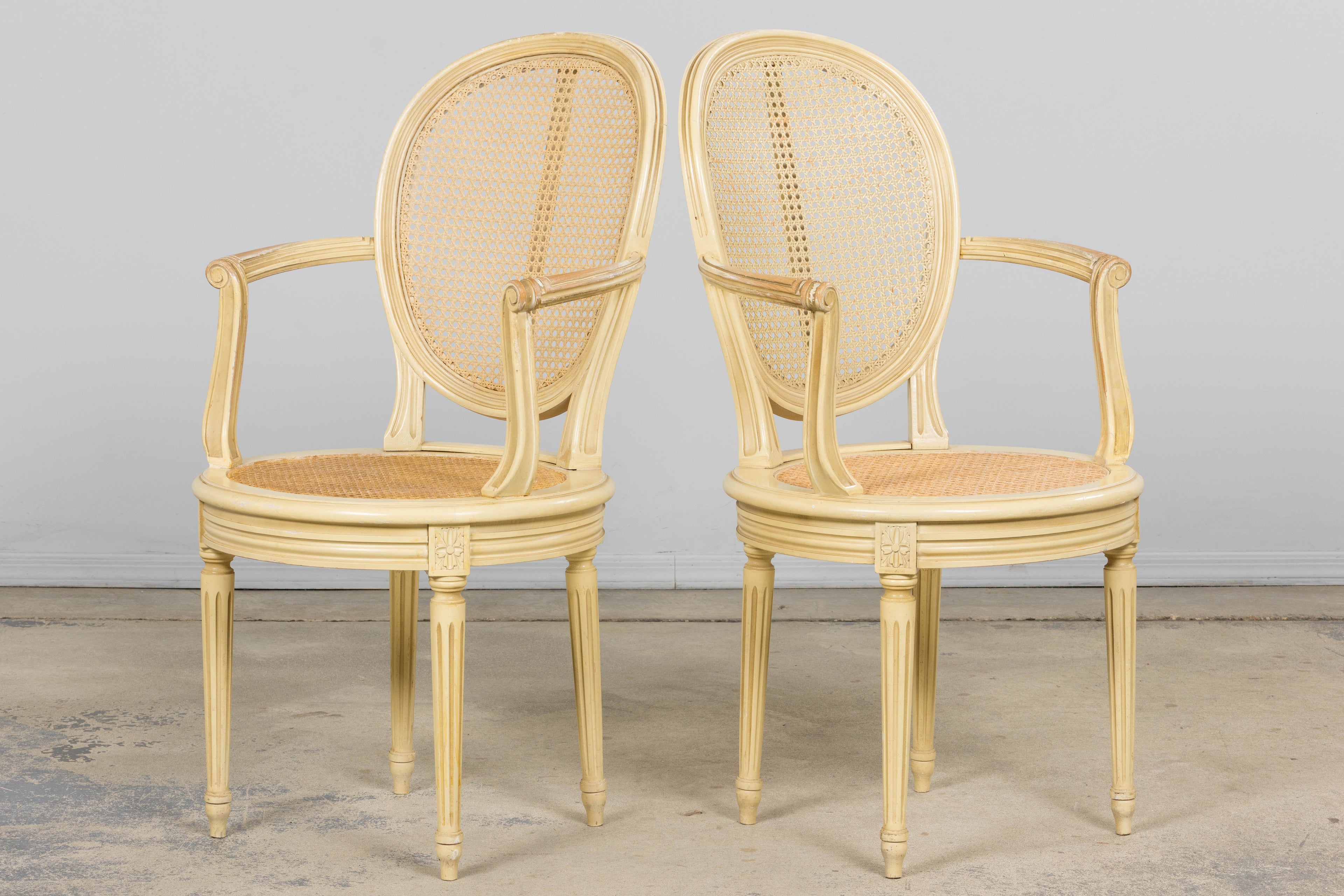 French Louis XVI Style Painted Cane Armchairs - Set of 6