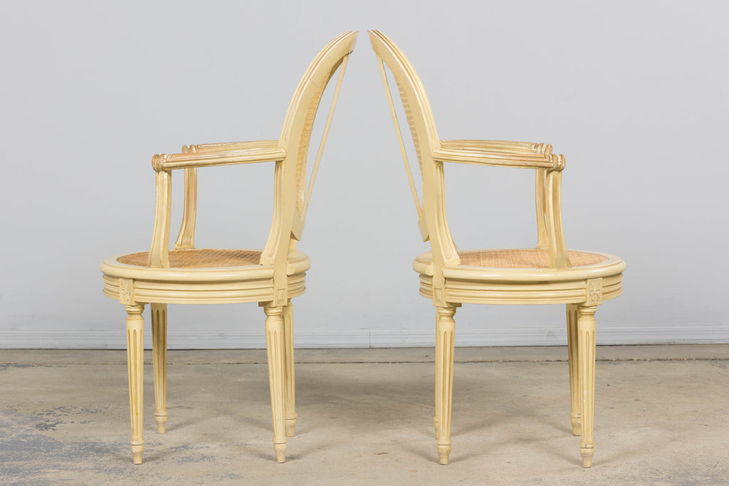 French Louis XVI Style Painted Cane Armchairs - Set of 6