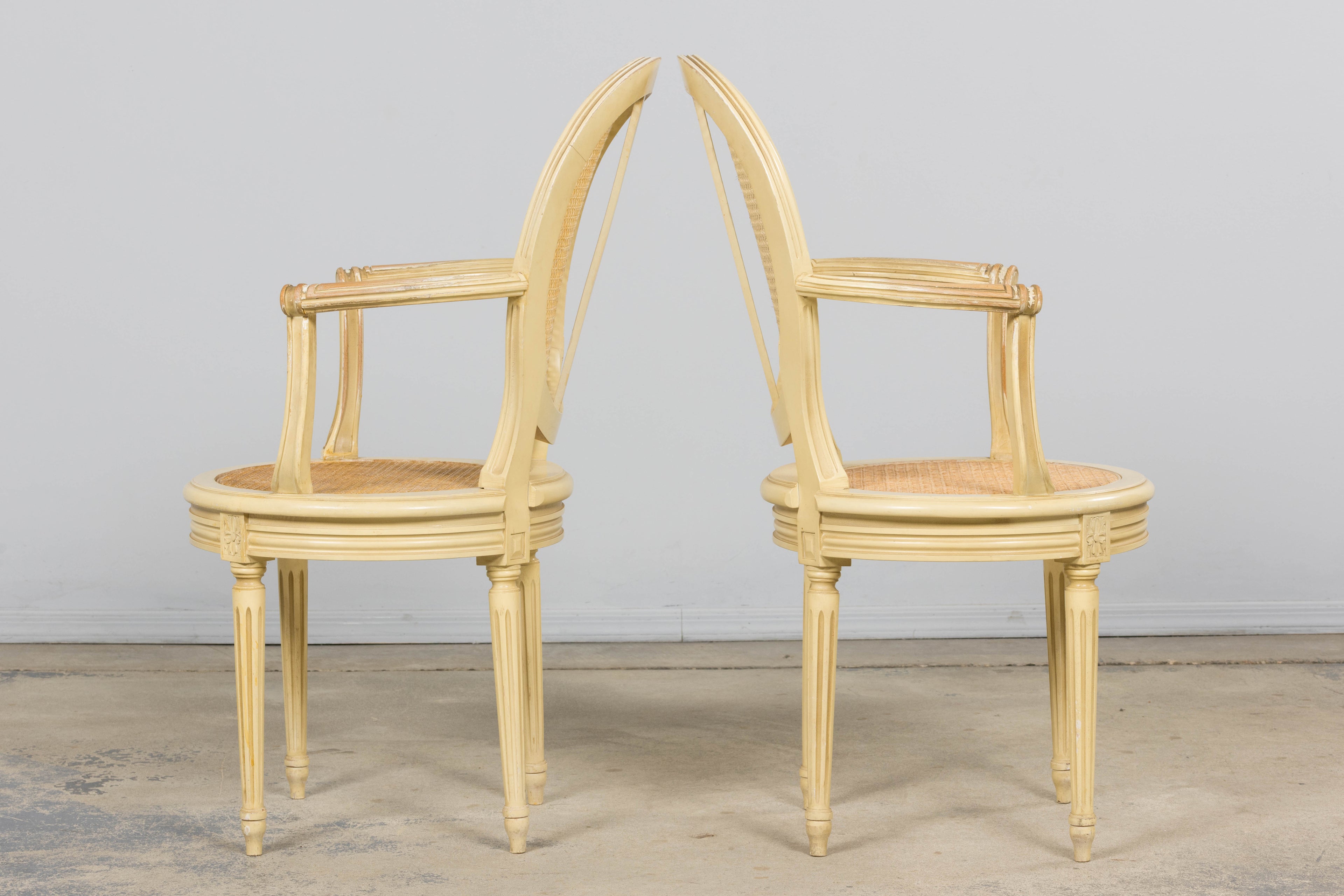 French Louis XVI Style Painted Cane Armchairs - Set of 6