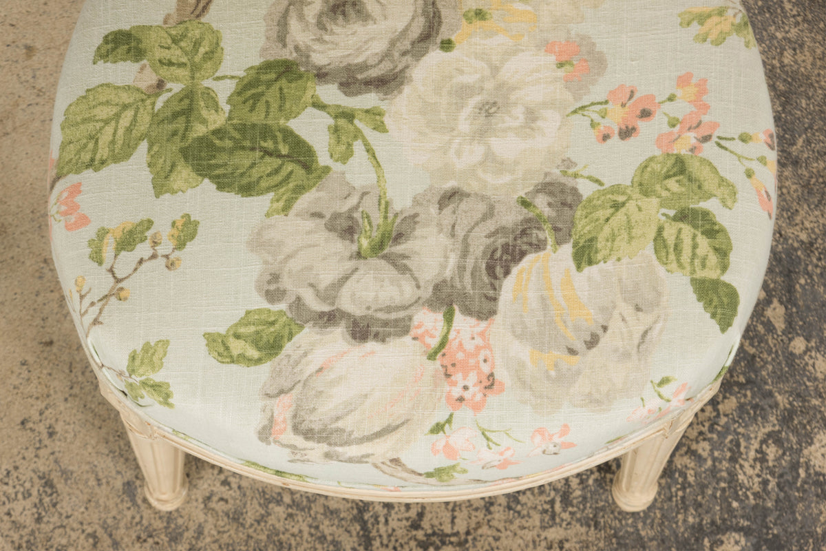 19th Century French Louis XVI Style Painted Accent Chair in Floral Linen