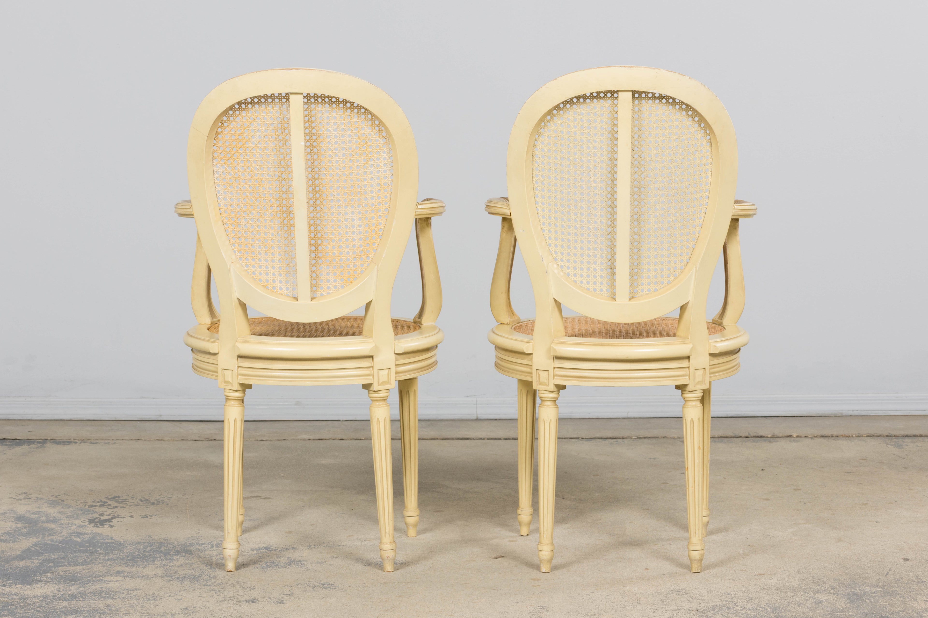 French Louis XVI Style Painted Cane Armchairs - Set of 6