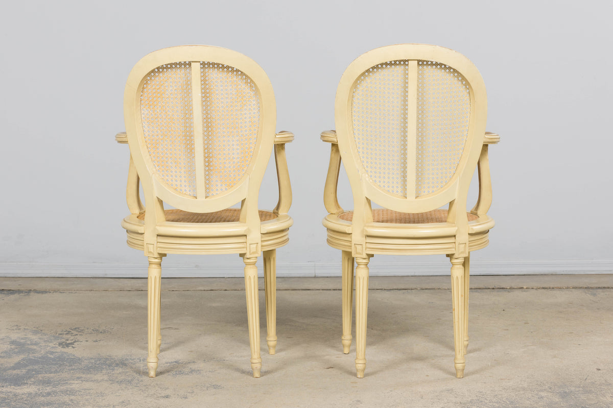 French Louis XVI Style Painted Cane Armchairs - Set of 6