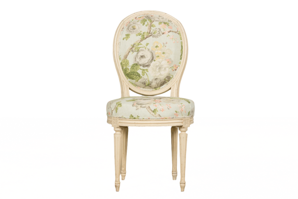 19th Century French Louis XVI Style Painted Accent Chair in Floral Linen