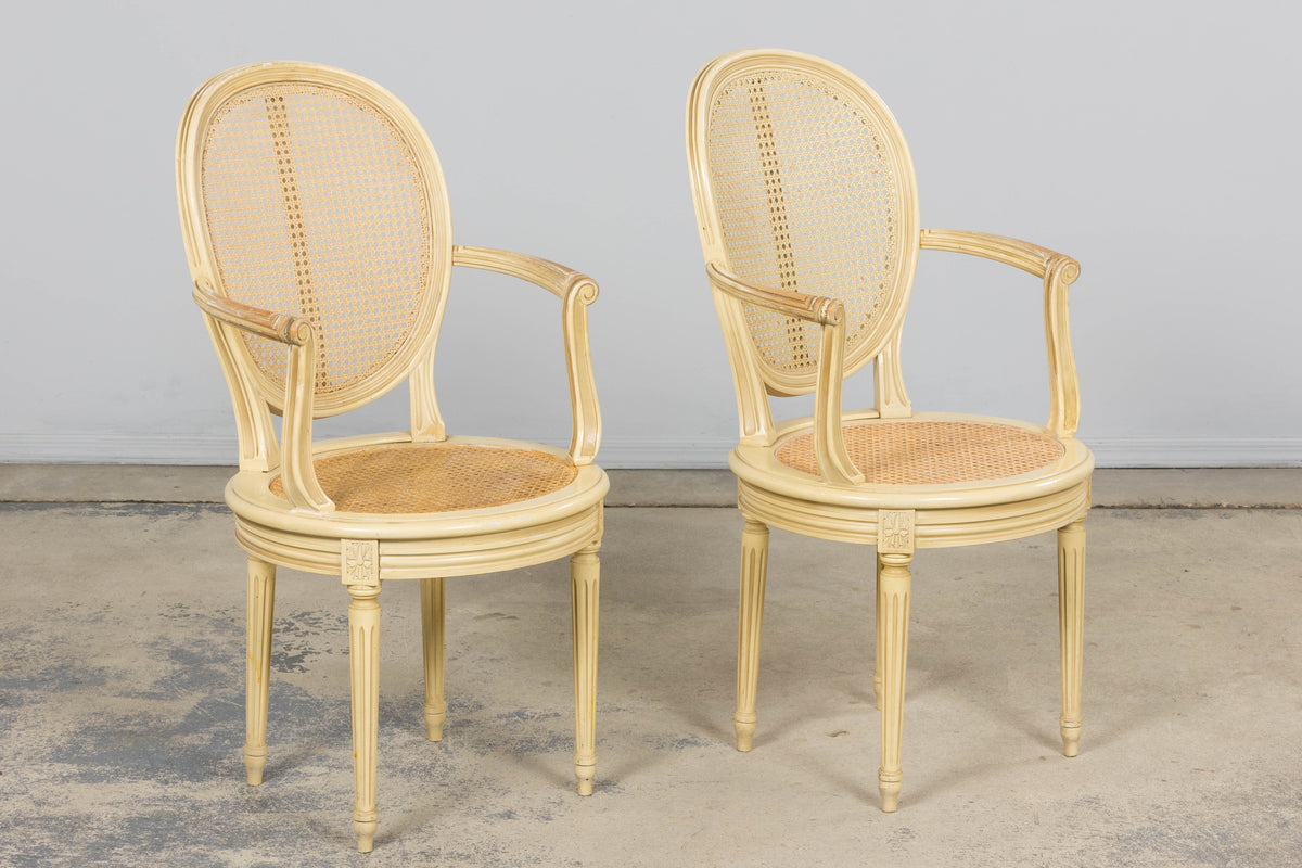 French Louis XVI Style Painted Cane Armchairs - Set of 6