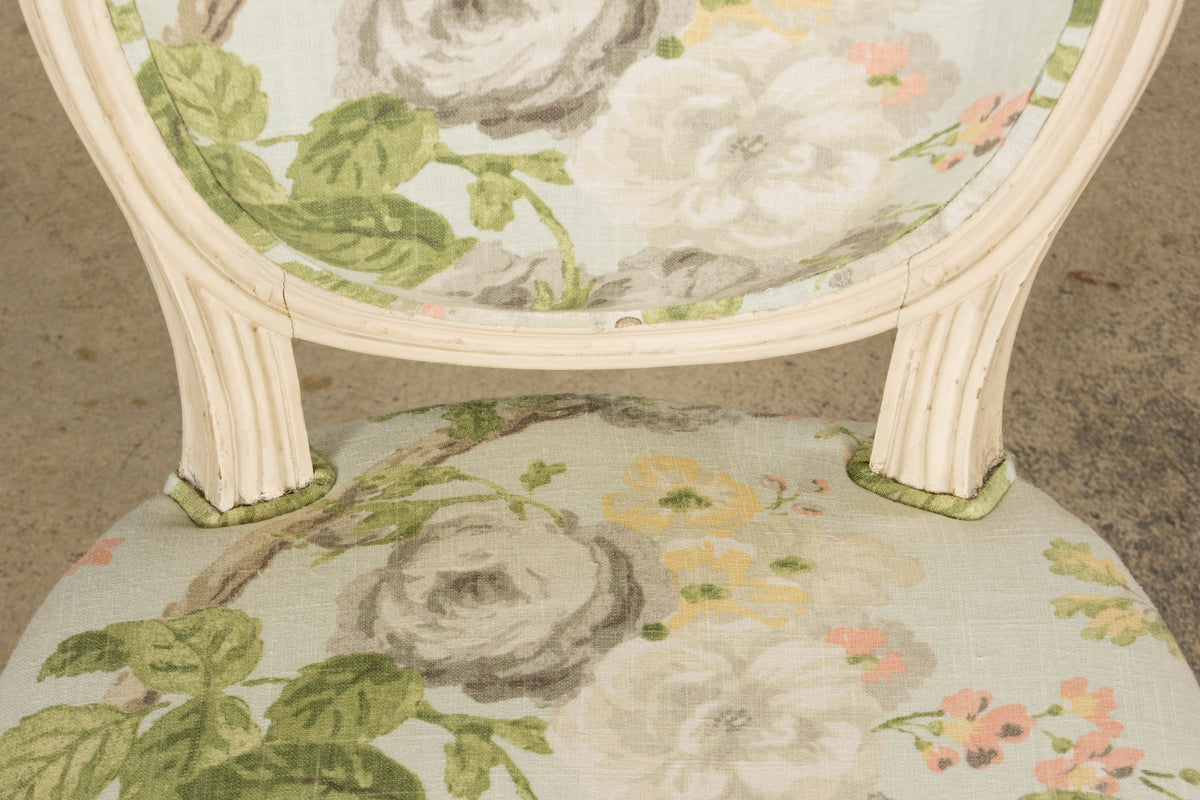 19th Century French Louis XVI Style Painted Accent Chair in Floral Linen