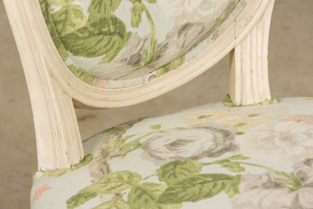 19th Century French Louis XVI Style Painted Accent Chair in Floral Linen