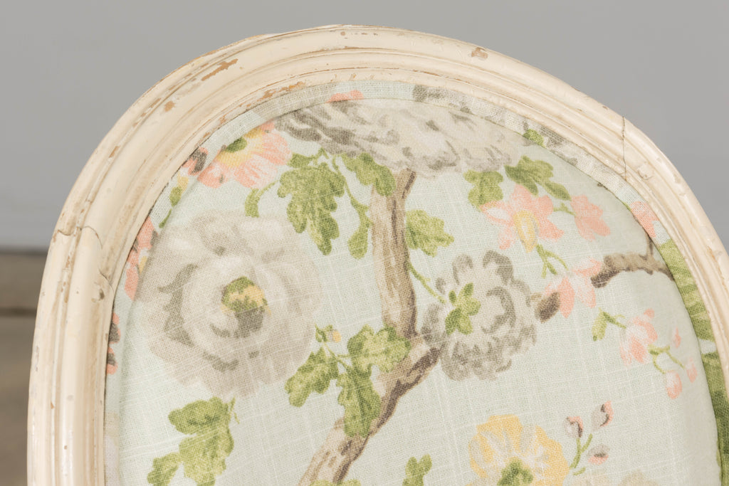 19th Century French Louis XVI Style Painted Accent Chair in Floral Linen