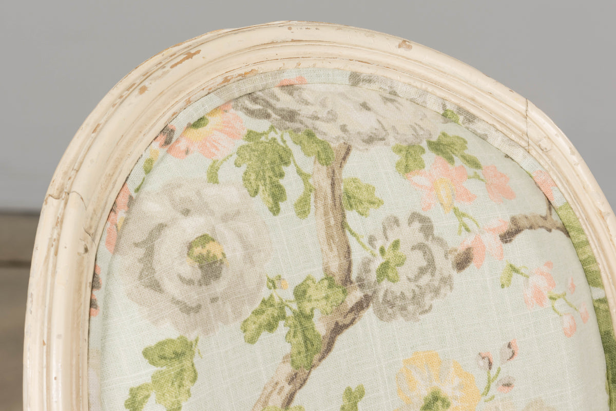 19th Century French Louis XVI Style Painted Accent Chair in Floral Linen